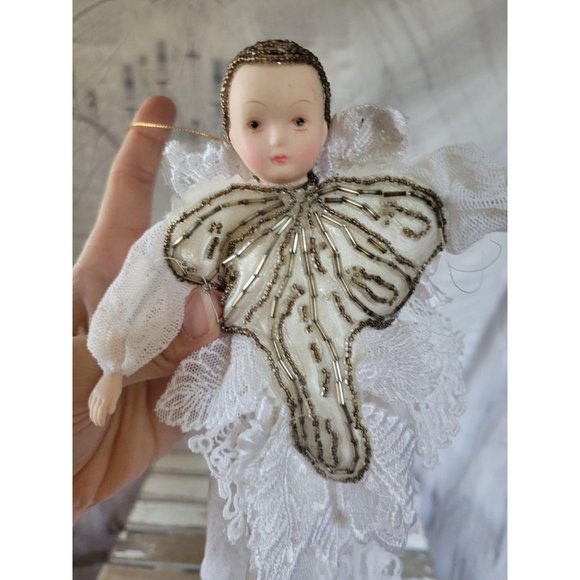 Vintage beaded Angel baby cherub cloth ornament Xm - Picture 2 of 8